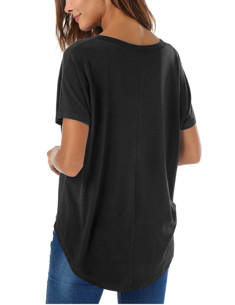 Herou Summer Short Sleeve Casual Plain Black T Shirt for Women High Low Loose Tees Tops Black Large - Image 3