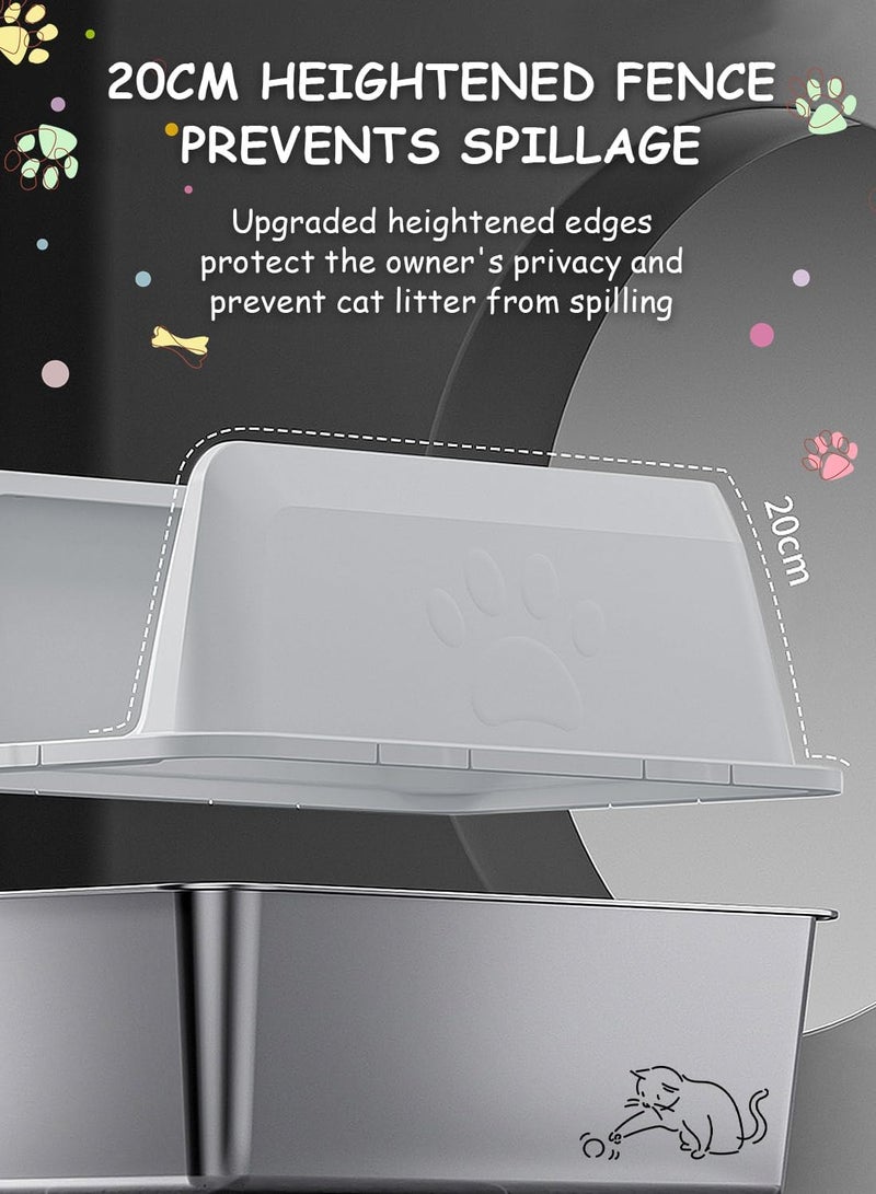 Sharpdo Large Stainless Steel Cat Litter Box with Litter Scoop (Grey) - Image 3