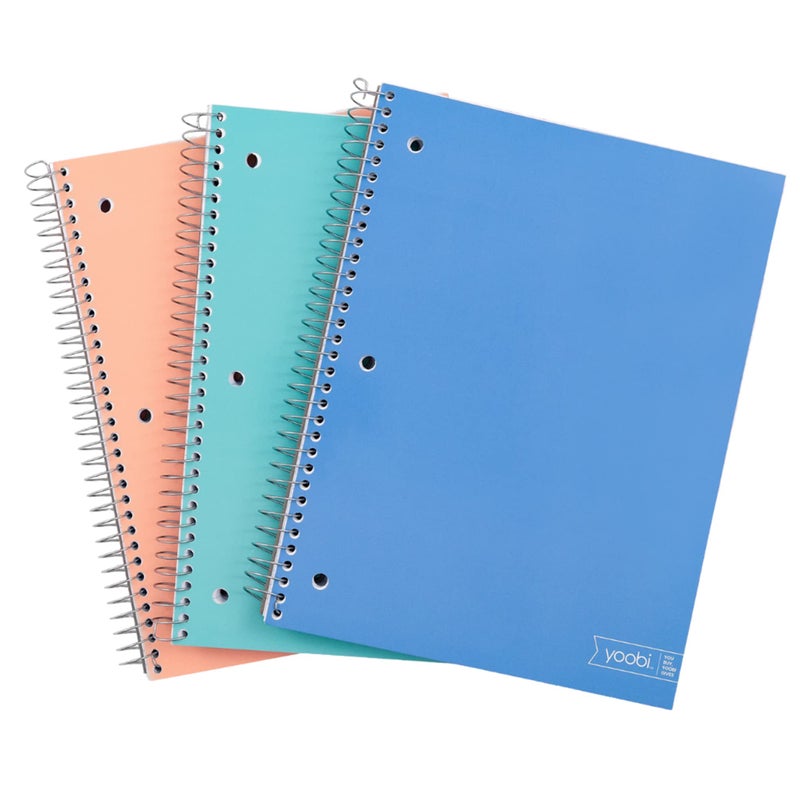 Yoobi College Ruled 8 x 10.5â€ Spiral Notebook Set â€“ Bulk 3-Pack of 3 Subject Notebooks, Blue, Mint Green & Blush Pink â€“ Gift Idea â€“ 150 Perforated, 3-Hole Punched Sheets - Image 1
