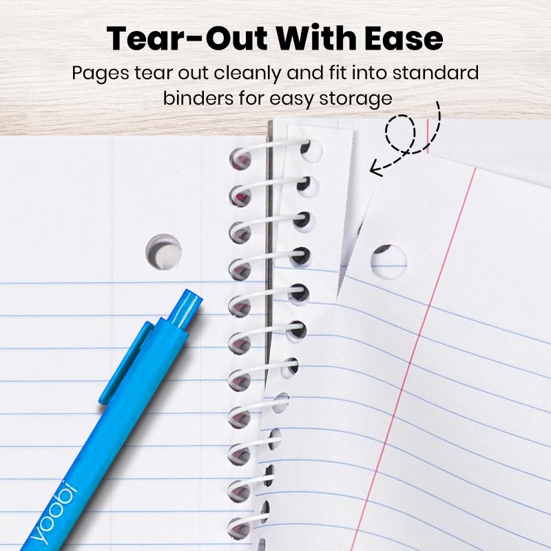 Yoobi College Ruled 8 x 10.5â€ Spiral Notebook Set â€“ Bulk 3-Pack of 3 Subject Notebooks, Blue, Mint Green & Blush Pink â€“ Gift Idea â€“ 150 Perforated, 3-Hole Punched Sheets - Image 4