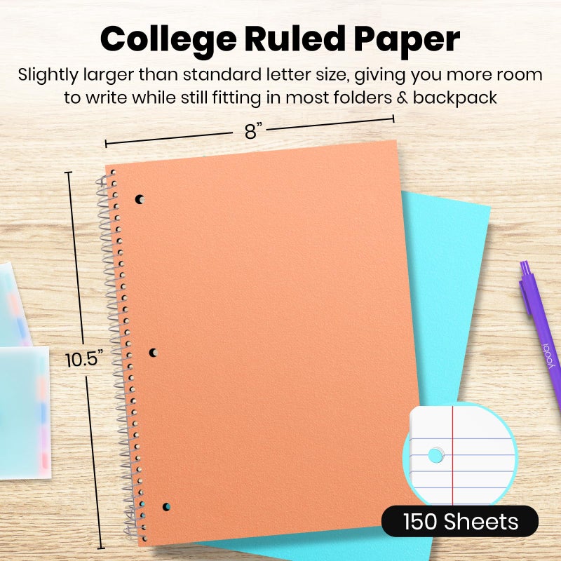 Yoobi College Ruled 8 x 10.5â€ Spiral Notebook Set â€“ Bulk 3-Pack of 3 Subject Notebooks, Blue, Mint Green & Blush Pink â€“ Gift Idea â€“ 150 Perforated, 3-Hole Punched Sheets - Image 3