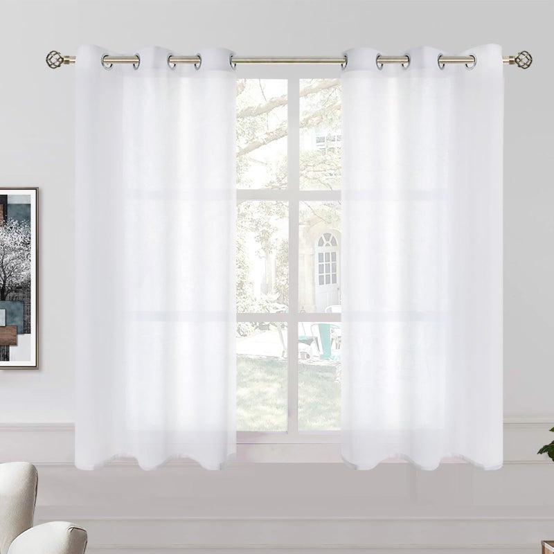 BGment Bression Bress Natural Linen Look Squi Surtains for Bedroom Grommet Light Filtering عرض خصوصية غير مبهمة من أجل غرفة المعيشة 2 لوحات (كل 38 × 54 بوصة بيضاء) - Image 1
