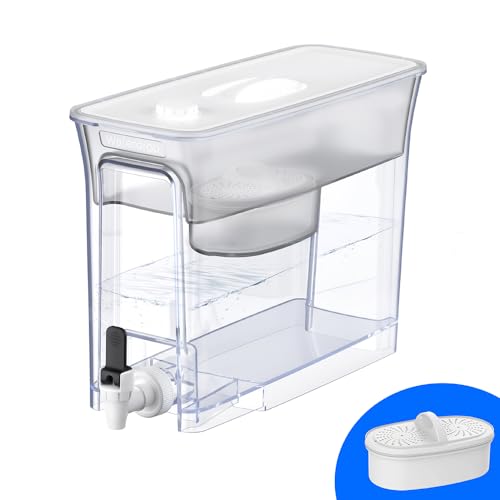 Waterdrop 35-Cup Slim Water Filter Dispenser, Large Capacity, 200-Gallon Long-Life, Faster Filtration, Reduces Chlorine, PFOA/PFOS and More, BPA Free, White (with 1 Filter)