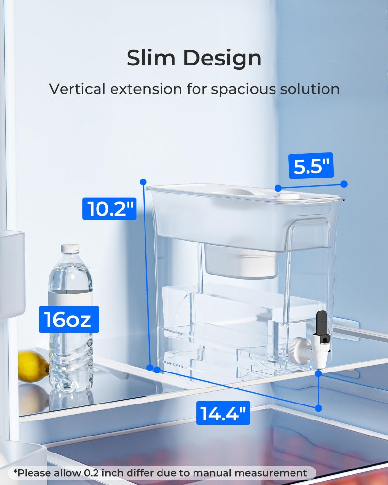 Waterdrop 35-Cup Slim Water Filter Dispenser, Large Capacity, 200-Gallon Long-Life, Faster Filtration, Reduces Chlorine, PFOA/PFOS and More, BPA Free, White (with 1 Filter) - Image 3