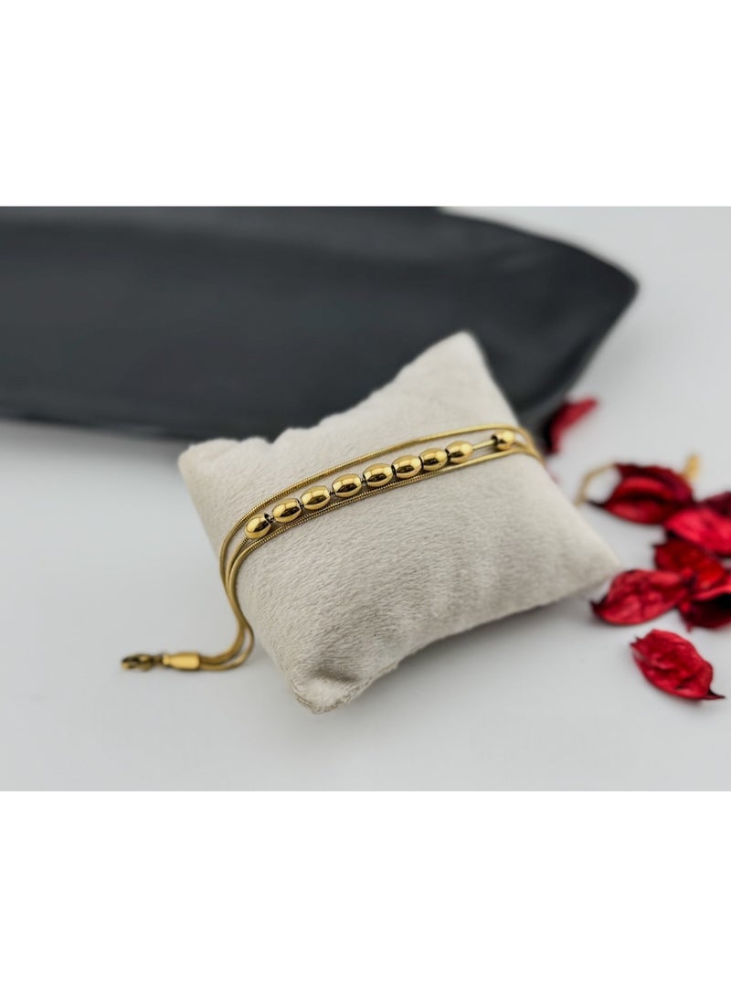 Gold Stainless Steel Bracelet for Women – Elegant Waterproof Anti-Tarnish Adjustable Fashion Bangle Jewelry Gift for Girls & Ladies
