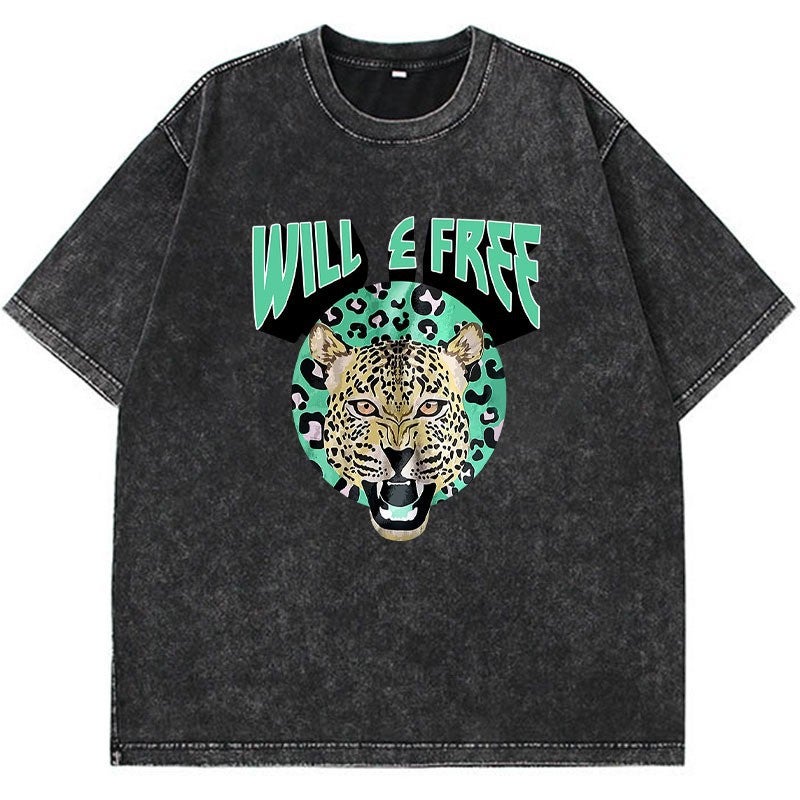 Acid Wash Vintage Washed T-Shirt Street Hip Hop Punk Print T-Shirt Women's Casual Cotton Short Sleeve - Image 4