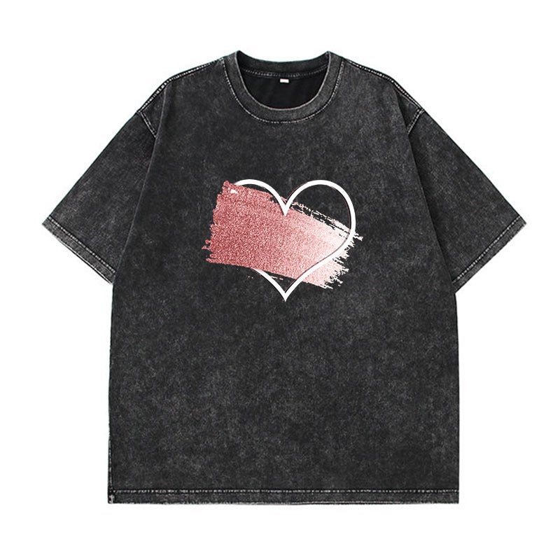 Acid Wash Vintage Washed T-Shirt Street Hip Hop Punk Print T-Shirt Women's Casual Cotton Short Sleeve - Image 1