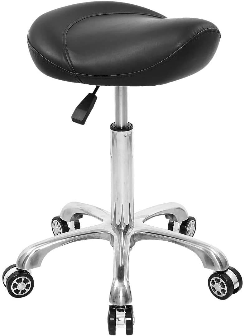 Easy Life EASY LIFE Saddle Stool Rolling Chair Hydraulic Adjustable with Wheels for Office Home Salon Spa Studio Black