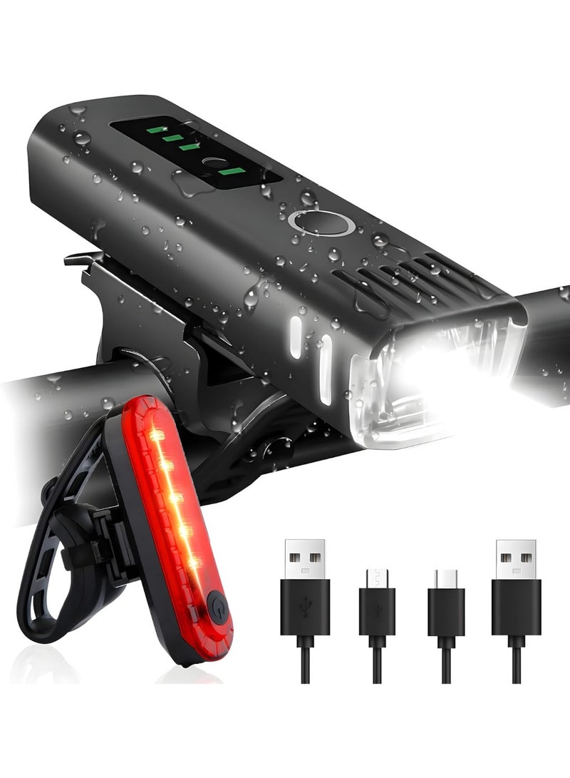 والبك مجموعة ضوء الدراجة USB-C القابلة لإعادة الشحن ، ضوء أمامي دراجة فائق المشرق والضوء الخلفي ، الاستشعار التلقائي ، IPX6 مقاوم للماء ، 4 أوضاع ، سهلة التثبيت لركوب الدراجات على الطرق والجبال - Image 1
