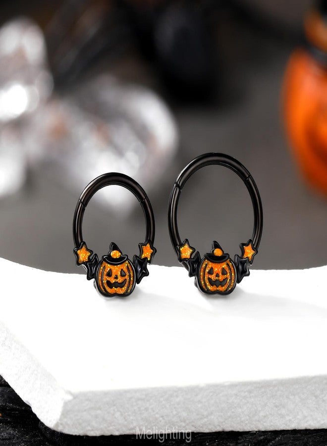 Melighting 16G Pumpkin Septum Ring Halloween Septum Jewelry For Women Black Daith Earring 316L Stainless Steel 8 mm Helix Earring Star Septum Clicker Cartilage Earring - Image 3