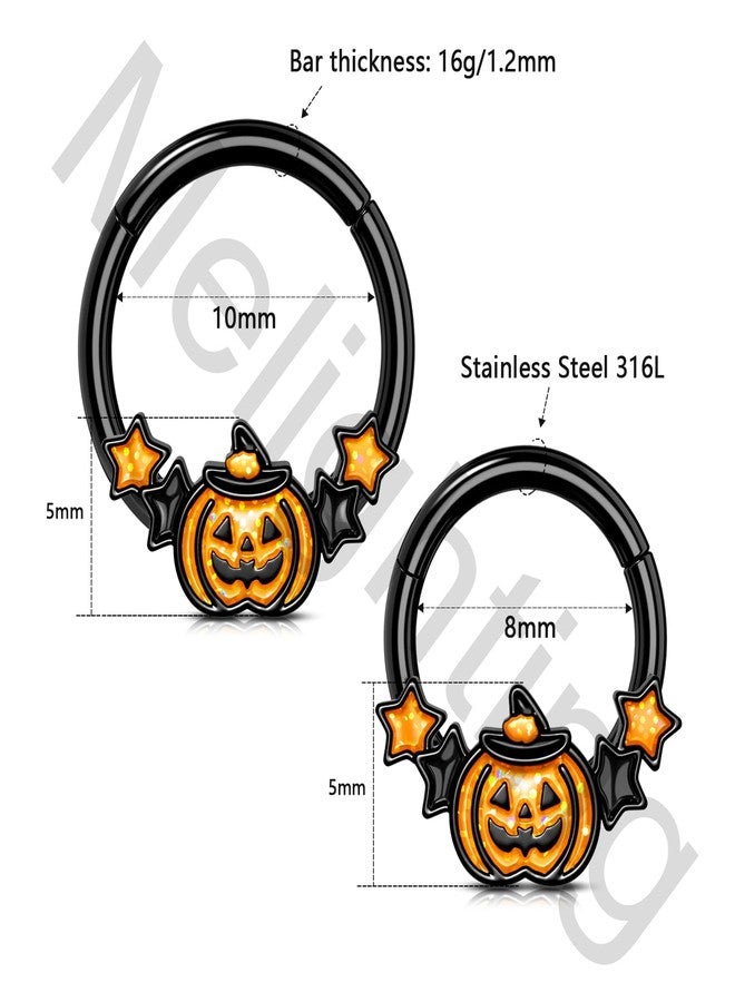 Melighting 16G Pumpkin Septum Ring Halloween Septum Jewelry For Women Black Daith Earring 316L Stainless Steel 8 mm Helix Earring Star Septum Clicker Cartilage Earring - Image 5