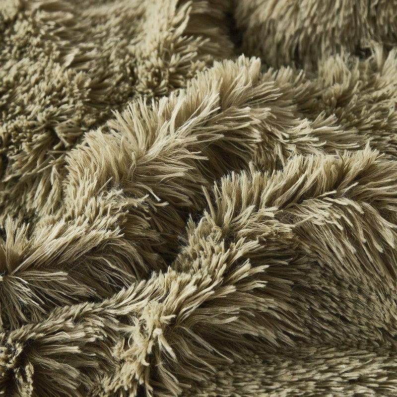 Uhamho Faux Fur Velvet Fluffy Bedding Duvet Cover Set Down Comforter Quilt Cover with Pillow Shams, Ultra Soft Warm Olive Green Twin - Image 3