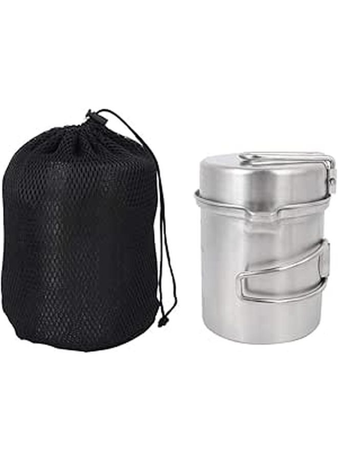 Portable Stainless Steel Camping Cookware Set With Foldable Handle And Storage Bag - Image 1