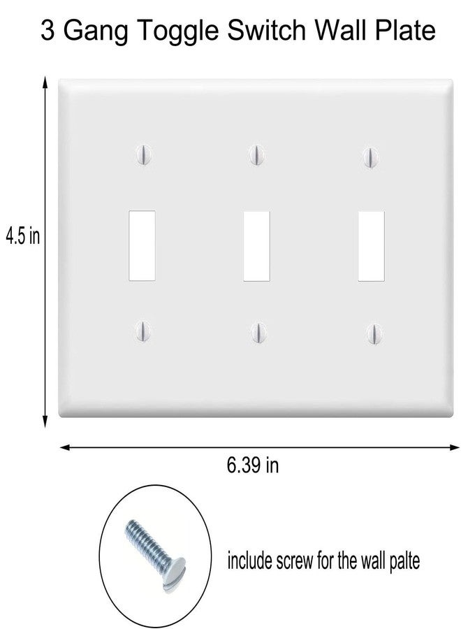 ZEFTV Toggle Light Switch Wall Plates 3-Gang Switch Electrical Cover Pate Unbreakable Thermoplastic Faceplate, White (3 Pack) - Image 2