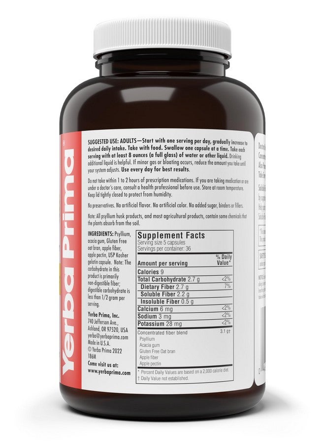 Yerba Prima Yerba Prima Soluble Fiber Formula Capsules, 180 Count - Premium Dietary Fiber Supplement, Natural, Concentrated Soluble Fiber, Gluten Free, Non-GMO, Made in USA  - Image 4