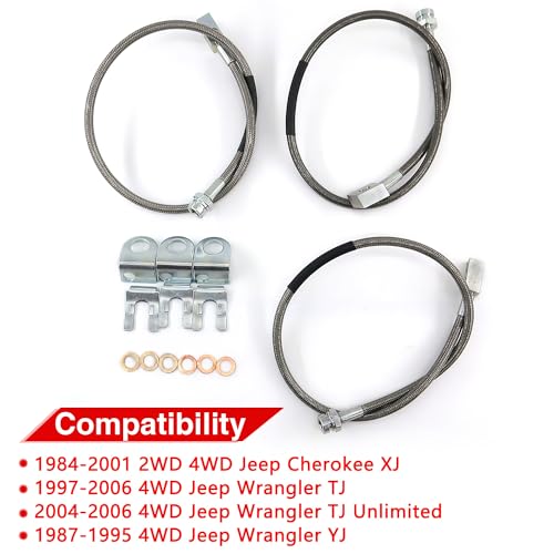 RJSPHH 89715 Front and Rear Extended Stainless Brake Lines for Jeep Wrangler TJ YJ 87-06 / Jeep Cherokee XJ 84-01 4-6" Lift - Image 2