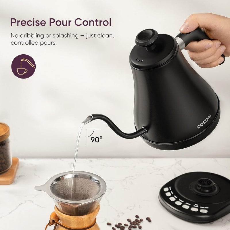 Cosori Electric Gooseneck Kettle with 5 Temperature Control Presets, 0.8L, Black - Image 3