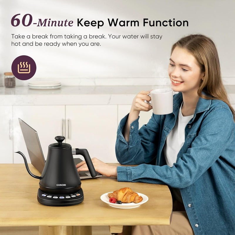 Cosori Electric Gooseneck Kettle with 5 Temperature Control Presets, 0.8L, Black - Image 5