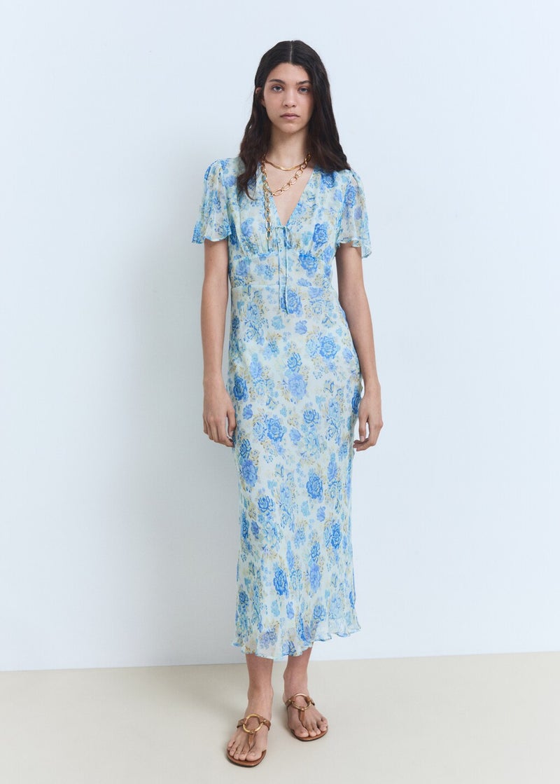 MANGO Floral Chiffon Midi Dress  - Image 1