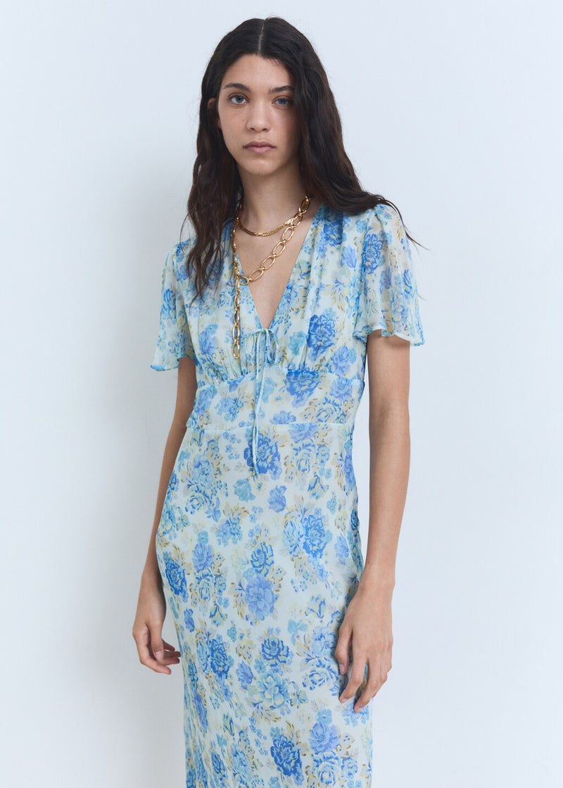 MANGO Floral Chiffon Midi Dress  - Image 4