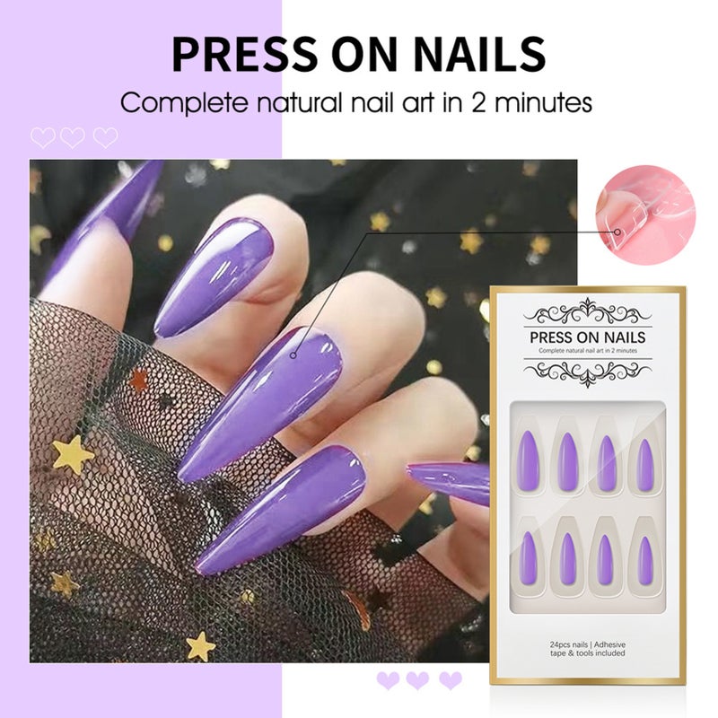 Press-on False Nail Kit Bright Color Waterdrop Shape Nail Art Tips Tools - Image 2