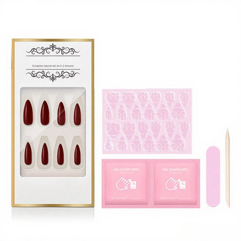 Press-on False Nail Kit Bright Color Waterdrop Shape Nail Art Tips Tools - Image 1