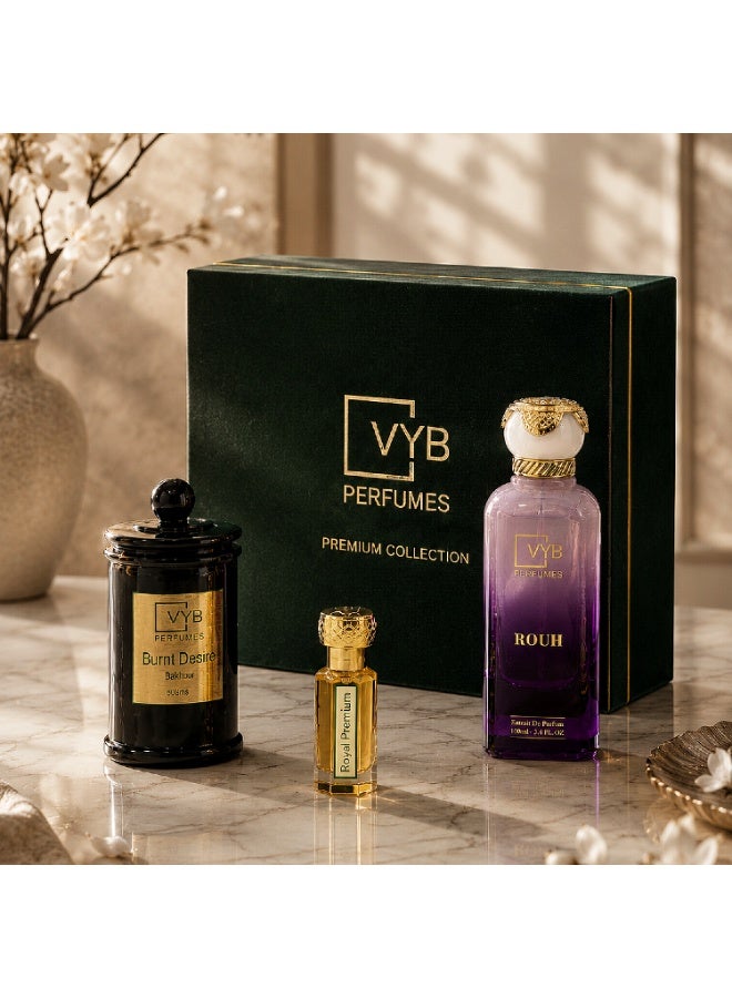 VYB Perfumes RBR Gift Boxes Extrait De Parfum Collection for Men and Women - Rouh, Burnt Desire & Royal Premium Luxury Fragrance Gift Set, Premium Gift Box for Daily Wear & Special Occasions - Image 2