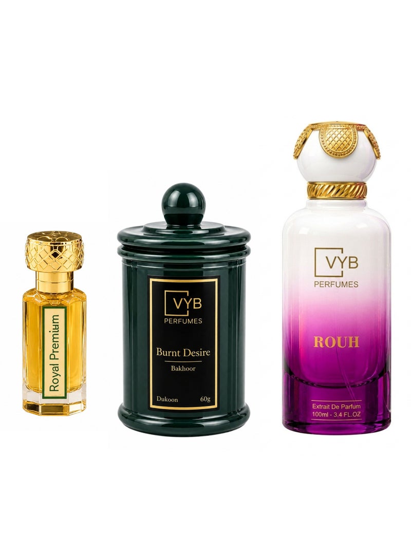 VYB Perfumes RBR Gift Boxes Extrait De Parfum Collection for Men and Women - Rouh, Burnt Desire & Royal Premium Luxury Fragrance Gift Set, Premium Gift Box for Daily Wear & Special Occasions - Image 1