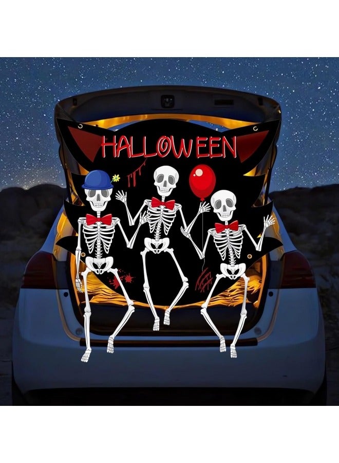 GGEROU Skeleton Trunk or Treat Decorations for SUV Banner, Treat Car Decorations Kit Outdoor Garage Door Decorations, Reusable Car Backdrop - Image 1