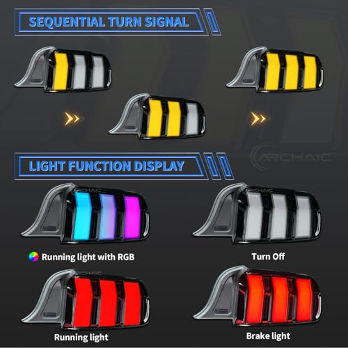 Archaic Tail Lights Assembly Compatible with 2015-2023 Ford Mustang Shelby GT350 GT500,Tail Lamp with Start Up Animation & Sequential Turn Signal - Image 2