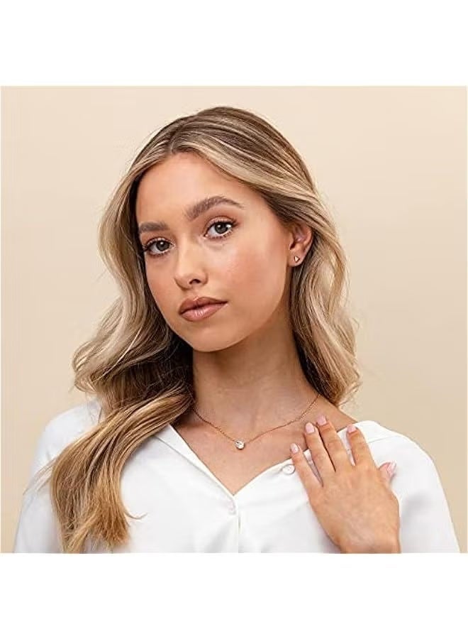 14 ك الذهب كريستال سوليتير 1.5 قيراط (7.3 ملم) كوبي Zirconia Dainty Choker القلادات الذهبية الراقية للنساء - Image 2