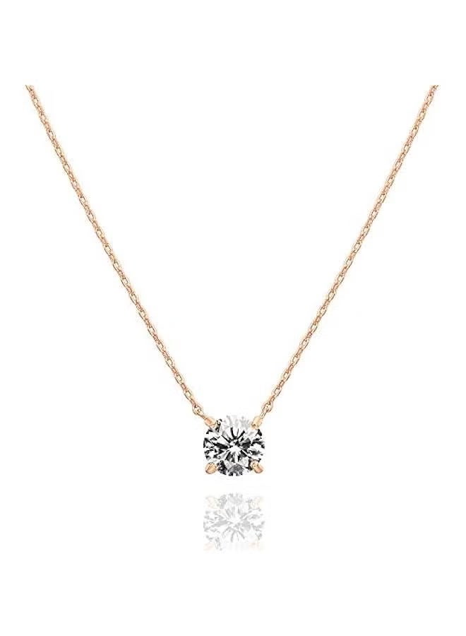 14 ك الذهب كريستال سوليتير 1.5 قيراط (7.3 ملم) كوبي Zirconia Dainty Choker القلادات الذهبية الراقية للنساء - Image 1