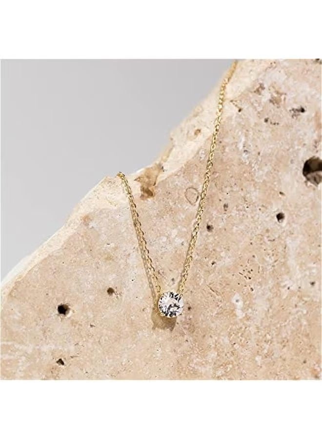 14 ك الذهب كريستال سوليتير 1.5 قيراط (7.3 ملم) كوبي Zirconia Dainty Choker القلادات الذهبية الراقية للنساء - Image 3
