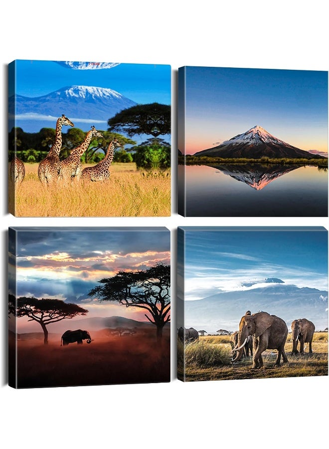 Sungeek 4-Piece Canvas Pictures with Wooden Frame, Canvas Print Pictures 30 x 30 cm, Modern Wall Pictures, Art Print, Wall Decoration for Living Room, Bedroom, Home, Office, Dining Room (Africa B) - Image 1