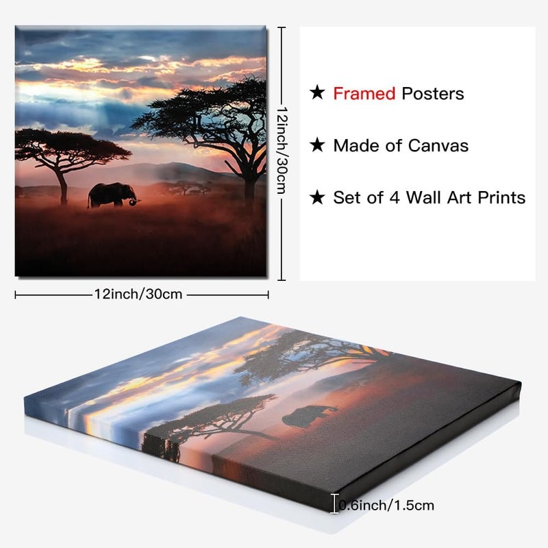 Sungeek 4-Piece Canvas Pictures with Wooden Frame, Canvas Print Pictures 30 x 30 cm, Modern Wall Pictures, Art Print, Wall Decoration for Living Room, Bedroom, Home, Office, Dining Room (Africa B) - Image 2