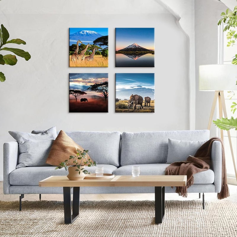 Sungeek 4-Piece Canvas Pictures with Wooden Frame, Canvas Print Pictures 30 x 30 cm, Modern Wall Pictures, Art Print, Wall Decoration for Living Room, Bedroom, Home, Office, Dining Room (Africa B) - Image 3