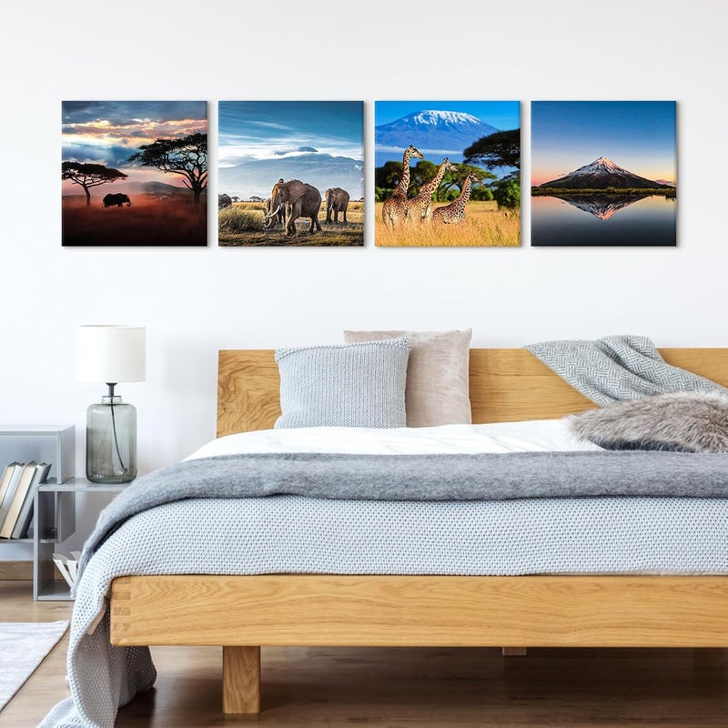 Sungeek 4-Piece Canvas Pictures with Wooden Frame, Canvas Print Pictures 30 x 30 cm, Modern Wall Pictures, Art Print, Wall Decoration for Living Room, Bedroom, Home, Office, Dining Room (Africa B) - Image 5