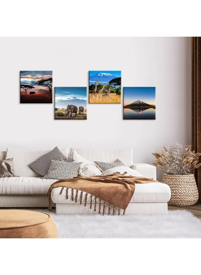 Sungeek 4-Piece Canvas Pictures with Wooden Frame, Canvas Print Pictures 30 x 30 cm, Modern Wall Pictures, Art Print, Wall Decoration for Living Room, Bedroom, Home, Office, Dining Room (Africa B) - Image 4