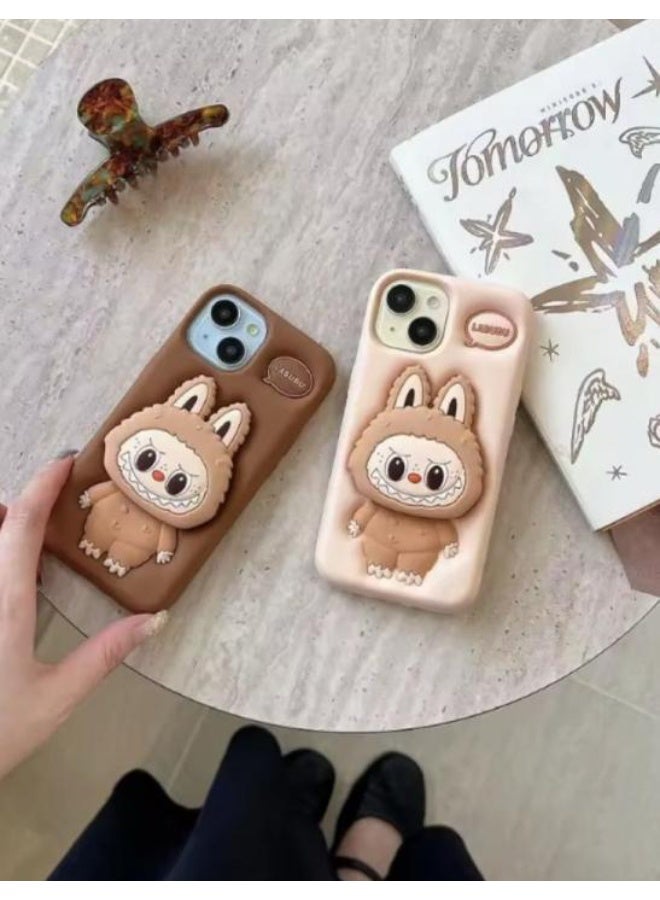 لابوبو كفر iPhone 16 Pro من Labubu لابوبو مع حامل ثلاثي الأبعاد – غطاء سيليكون مضاد للصدمات بتصميم كرتوني بارز وأسلوب فريد مناسب للجميع مع مسكة يد - Image 5