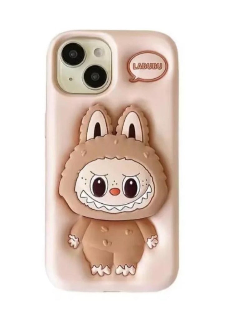 لابوبو كفر iPhone 16 Pro من Labubu لابوبو مع حامل ثلاثي الأبعاد – غطاء سيليكون مضاد للصدمات بتصميم كرتوني بارز وأسلوب فريد مناسب للجميع مع مسكة يد - Image 2