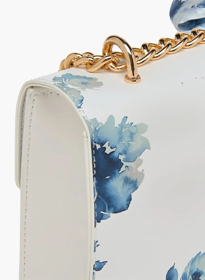 Flora Bella By Shoexpress Women Floral Print Crossbody Bag with Scarf Accent and Magnetic Button Closure