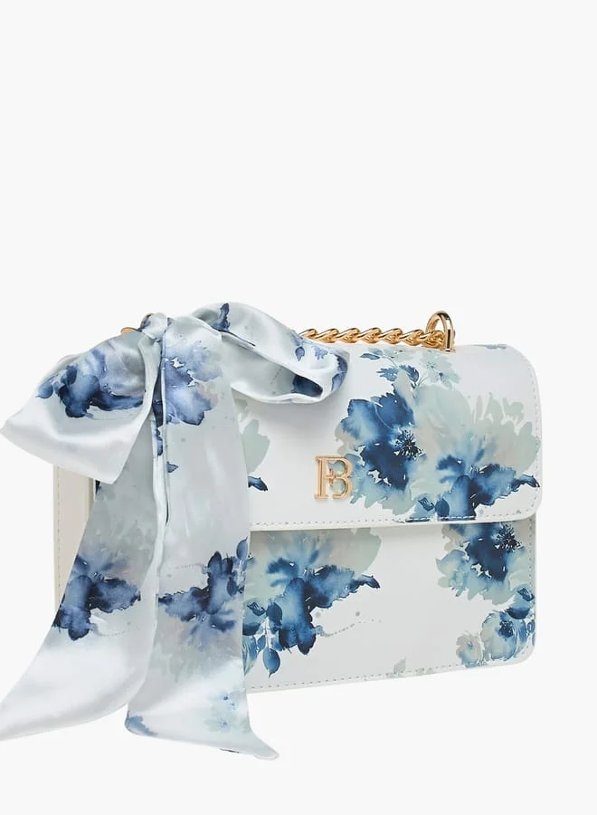 Flora Bella By Shoexpress Women Floral Print Crossbody Bag with Scarf Accent and Magnetic Button Closure