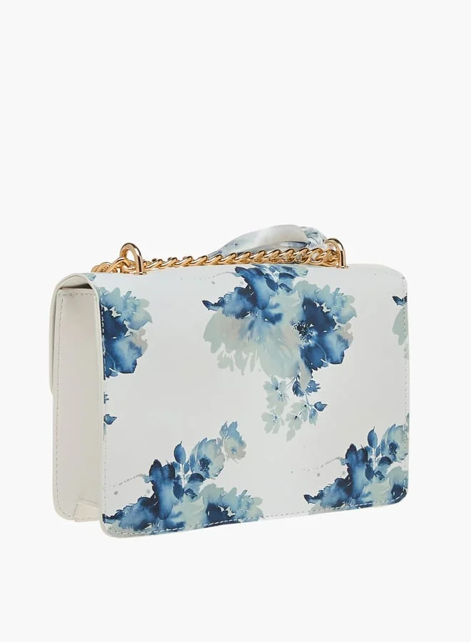 Flora Bella By Shoexpress Women Floral Print Crossbody Bag with Scarf Accent and Magnetic Button Closure