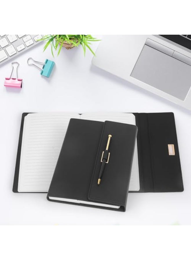 A5 Journal Notebook, Black Leather Cover College Ruled Lined Notebook with Pen, Card Holder Side Pocket Folding for School Office Travel (8.26" x 5.7") - Image 5