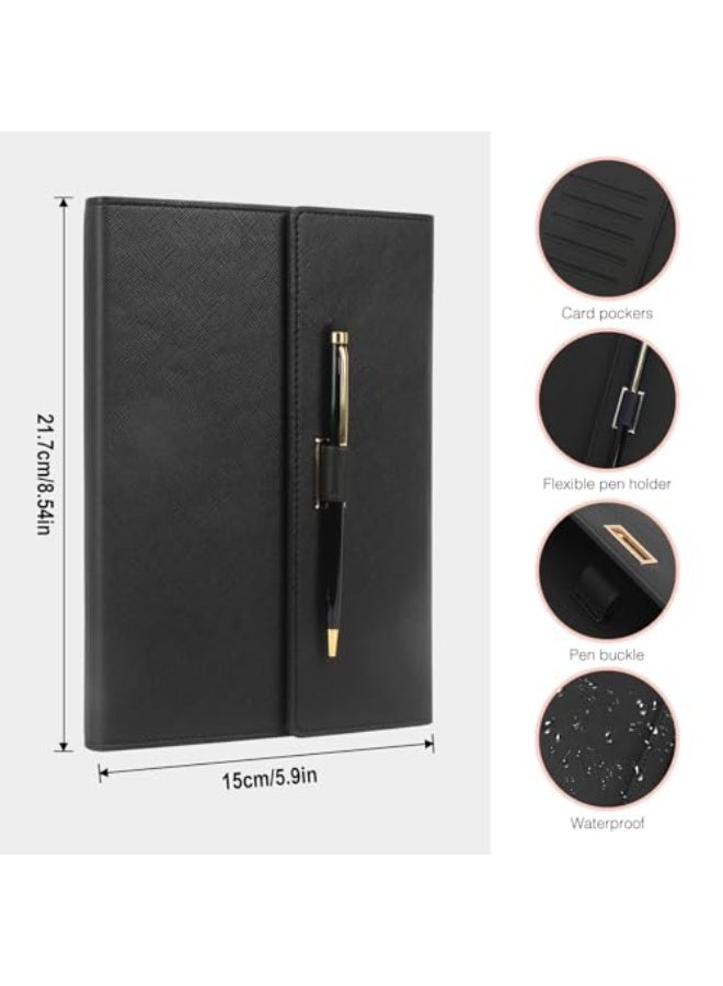 A5 Journal Notebook, Black Leather Cover College Ruled Lined Notebook with Pen, Card Holder Side Pocket Folding for School Office Travel (8.26" x 5.7") - Image 3