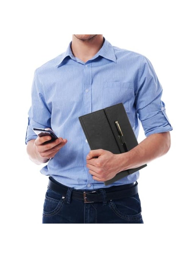 A5 Journal Notebook, Black Leather Cover College Ruled Lined Notebook with Pen, Card Holder Side Pocket Folding for School Office Travel (8.26" x 5.7") - Image 2