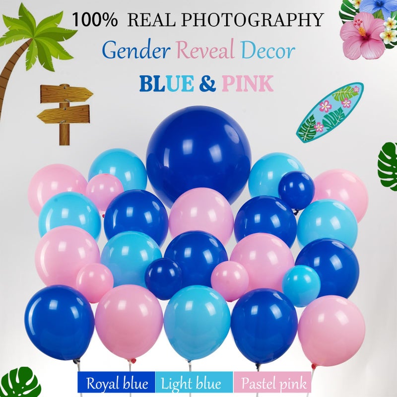 froufing Pastel Pink and Blue Balloon Garland Arch with paper cards banner backdrop Artificial Palm Leaves for kids cartoon Hawaii gender reveal Baby shower birthday halloween trunk or treat party decorations - Image 4