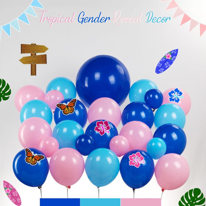 froufing Pastel Pink and Blue Balloon Garland Arch with paper cards banner backdrop Artificial Palm Leaves for kids cartoon Hawaii gender reveal Baby shower birthday halloween trunk or treat party decorations - Image 5
