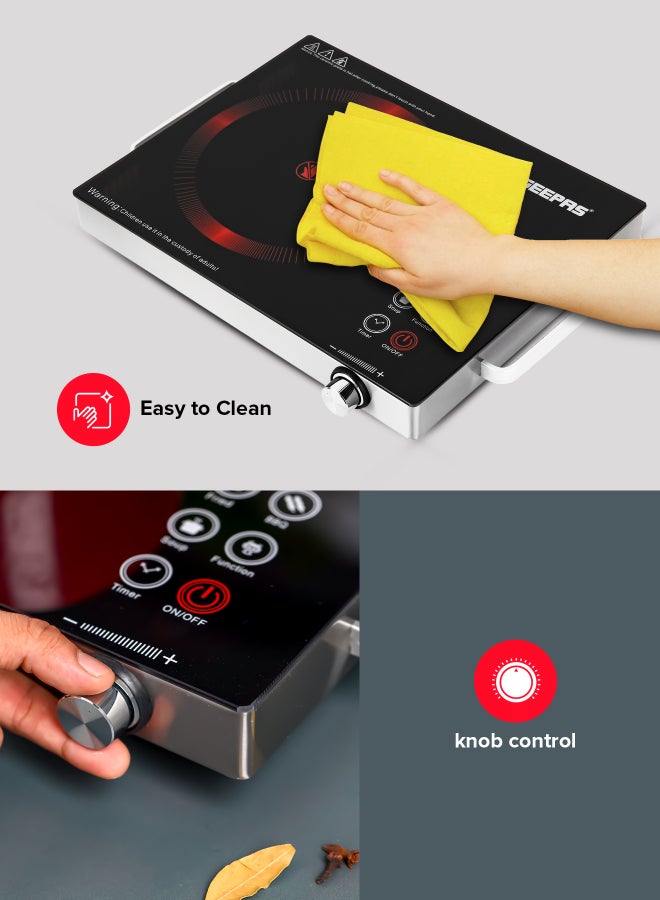 GEEPAS 4 Digit LED Display Digital Infrared Cooker,High-Temperature Resistant Glass 280*360mm, Elegant Design, Fireproof Material, Stainless Steel Body,Ceramic Heating Element, With 10 levels Of watt Setting GIC6920NV Black - Image 5