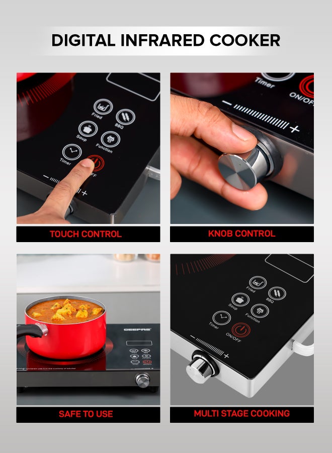GEEPAS 4 Digit LED Display Digital Infrared Cooker,High-Temperature Resistant Glass 280*360mm, Elegant Design, Fireproof Material, Stainless Steel Body,Ceramic Heating Element, With 10 levels Of watt Setting GIC6920NV Black - Image 3